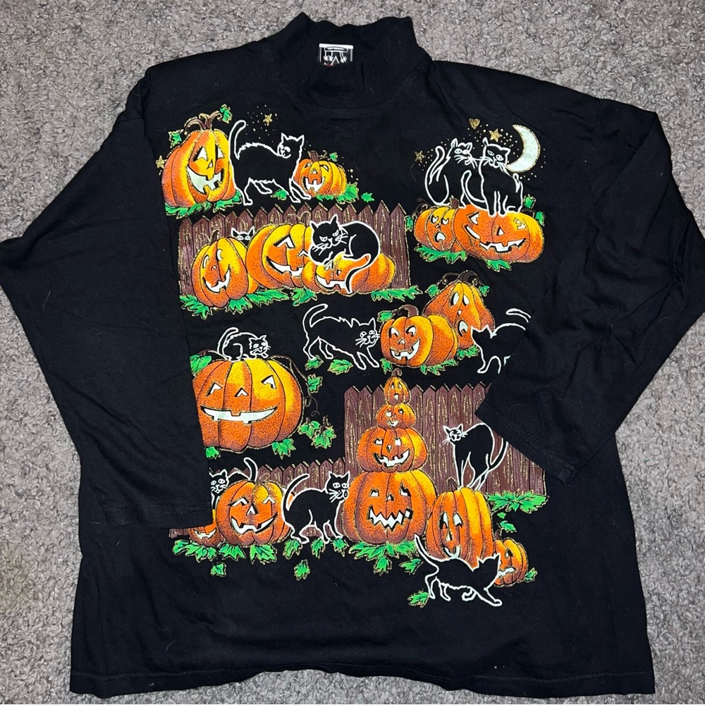 Vintage K.W.B.L Pumpkin Cat Halloween Shirt
